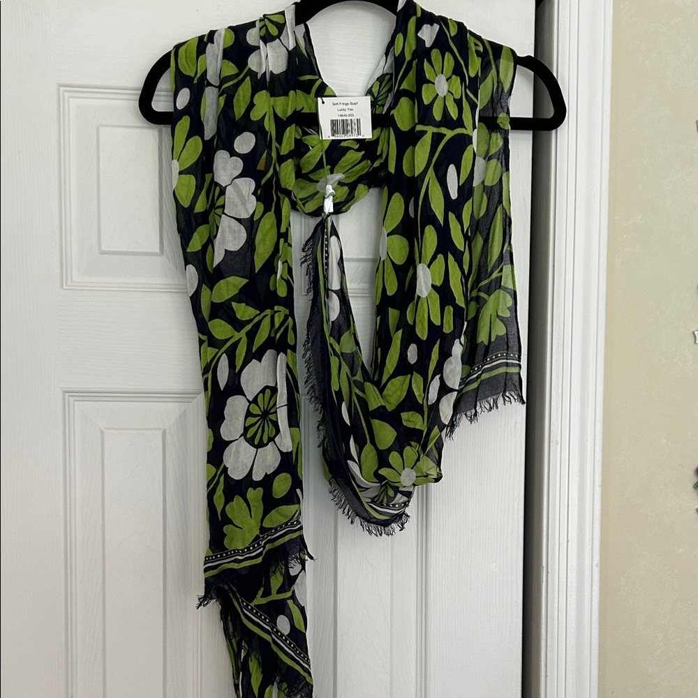 Vera Bradley Green and Black Floral Scarf